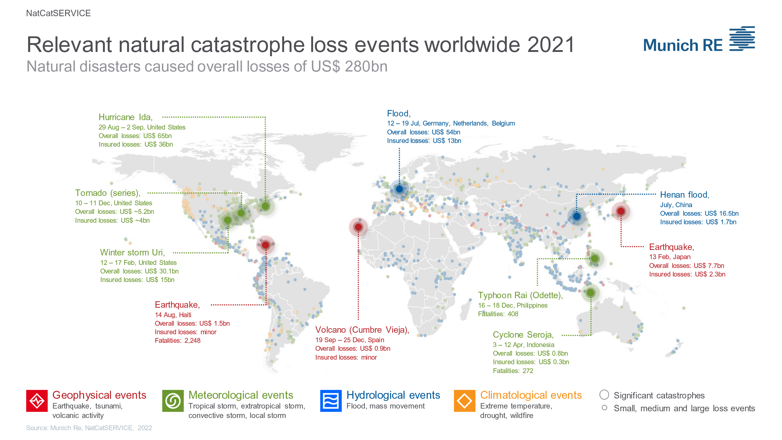 World map of natural disasters 2021
