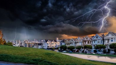 Thunderstorm over street in San Francisco